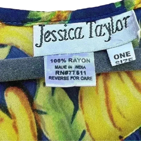 RARE VTG Jessica Taylor one size blue banana print swim cover up asymmetrical - Picture 7 of 8